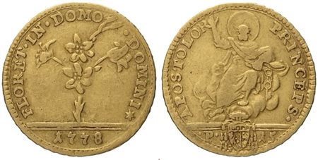 STATO PONTIFICIO. Roma. Pio VI (1775 - 1799). Mezza doppia romana 1778. Au (2,67 g; 20 mm)