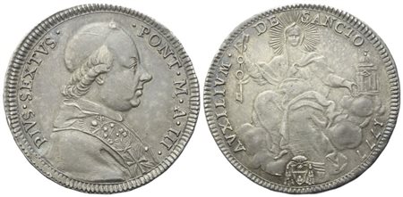 STATO PONTIFICIO. Roma. Pio VI (1775-1799). Mezzo Scudo 1777 – Anno III; Ag (13,21 g; 34 mm)