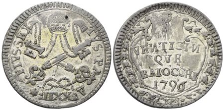 STATO PONTIFICIO. Roma. Pio VI (1775-1799). 25 Baiocchi 1796 – Anno XXII; Mi (6,71 g; 30 mm)