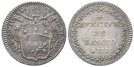 STATO PONTIFICIO. Roma. Pio VI (1775-1799). Grosso 1777  – Anno III; Ag (1,35 g; 18,6 mm)