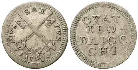 STATO PONTIFICIO. Roma. Pio VI (1775-1799), 4 Baiocchi 1793; Ag (2,52 g; 22,8 mm)