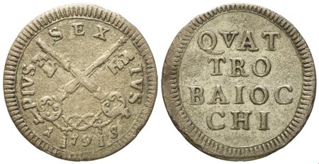 STATO PONTIFICIO. Roma. Pio VI (1775 - 1799). 4 Baiocchi 1793; Mi (g 2,19; mm 22,6).