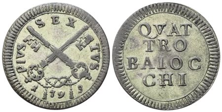 STATO PONTIFICIO. Roma. Pio VI (1775-1799). 4 Baiocchi 1793; Mi (2,52 g; 23 mm)