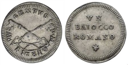STATO PONTIFICIO. Roma. Pio VI (1755-1799). Baiocco 1780; Mi (0,84 g; 16,9 mm)