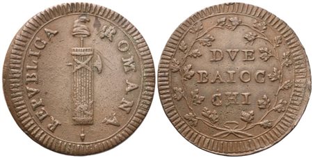 ROMA. Prima Repubblica Romana (1798-1799). 2 Baiocchi; Cu (18,30 g; 35,5 mm)