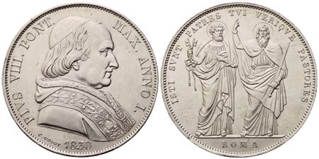 STATO PONTIFICIO. Roma. Pio VIII (1829-1830). Scudo 1830 – Anno I; Ag (26,49 g; 37,2 mm; 12 h)
