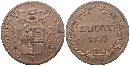 STATO PONTIFICIO. Bologna. Gregorio XVI (1831-1846). Baiocco 1837 – Anno VII; Cu (9,70 g; 29,8 mm)