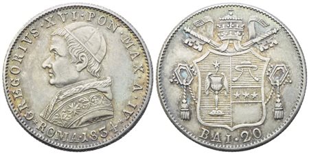 STATO PONTIFICIO. Roma. Gregorio XVI (1831-1846). 20 Baiocchi 1834 – Anno IV; Ag (5,27 g; 22,5 mm)