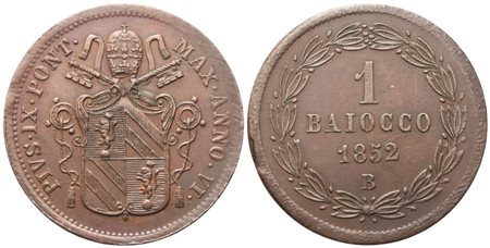 STATO PONTIFICIO. Bologna. Pio IX (1846-1870), Baiocco 1852; Cu (10 g; 30 mm)