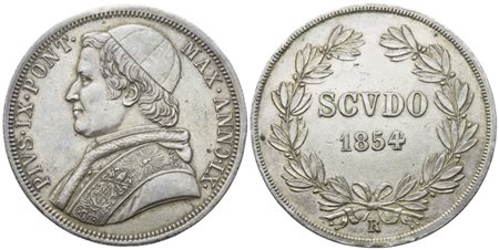 STATO PONTIFICIO. Roma. Pio IX (1846-1870). Scudo 1854 – Anno IX; Ag (26,85 g; 37,2 mm)