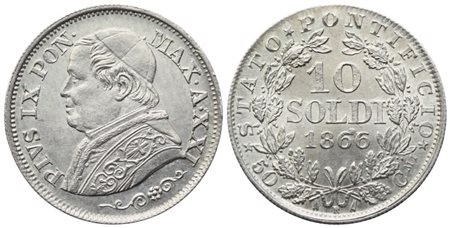 STATO PONTIFICIO. Roma. Pio IX (1846-1870). 10 Soldi 1866; Ag (2,50 g; 18 mm)