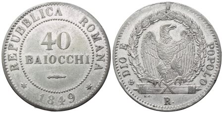 ROMA. Seconda Repubblica Romana (1848-1849). 40 Baiocchi 1849; Mi (19,73 g; 34,5 mm)