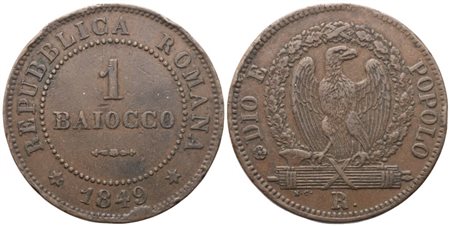ROMA. Seconda Repubblica Romana (1848-1849). Baiocco 1849; Æ (9,78 g; 29,4 mm)