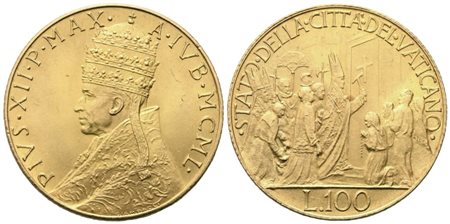 VATICANO. Pio XII (1939-1958), 100 Lire 1950 – Anno Santo; Au (5,19 g; 20,5 mm)