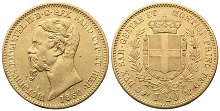 TORINO. Regno di Sardegna. Vittorio Emanuele II (1849-1861). 20 Lire 1850; Au (6,43 g; 20,8 mm)