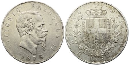 ROMA. Regno d'Italia. Vittorio Emanuele II (1861-1878). 5 Lire 1876; Ag (25,02 g; 37 mm)