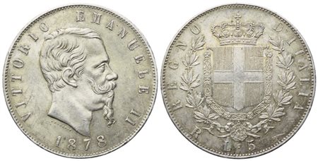 ROMA. Regno d'Italia. Vittorio Emanuele II (1861-1878). 5 Lire 1878; Ag (25 g; 36,8 mm)