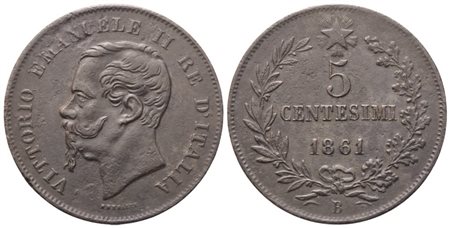 BOLOGNA. Regno d'Italia. Vittorio Emanuele II (1861-1878). 5 Centesimi 1861; Cu (5,02 g; 24,5 mm)