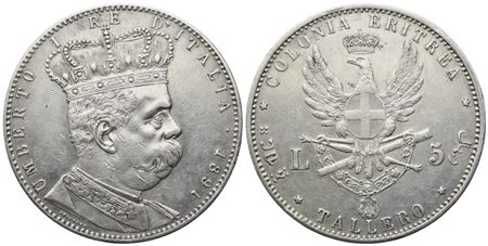 COLONIA ERITREA. Umberto I (1890-1896). 5 Lire – Tallero 1891; Ag (28,05 g; 40 mm)