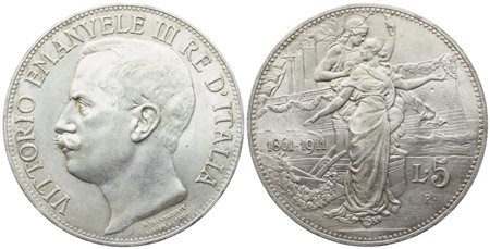 REGNO D'ITALIA. Vittorio Emanuele III (1900-1943). 5 Lire "Cinquantenario" 1911; Ag (24,98 g; 36,9 mm)
