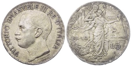 REGNO D'ITALIA. Vittorio Emanuele III (1900-1943). 5 Lire "Cinquantenario" 1911; Ag (24,96 g; 36,9 mm)