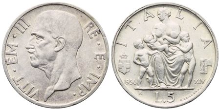 REGNO D'ITALIA. Vittorio Emanuele III (1900-1943). 5 Lire "Impero" 1936; Ag (5 g; 22,7 mm)