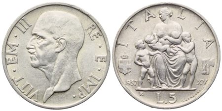 REGNO D'ITALIA. Vittorio Emanuele III (1900-1943). 5 Lire "Impero" 1937; Ag (5 g; 22,6 mm)