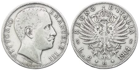 REGNO D'ITALIA. Vittorio Emanuele III (1900-1946). 2 Lire "Aquila Sabauda" 1904; Ag (9,90 g; 26,8 mm)