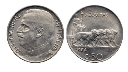 REGNO D'ITALIA. Vittorio Emanuele III (1900-1943). 50 Centesimi 1924 Contorno Liscio; Ni (6 g; 23,8 mm)