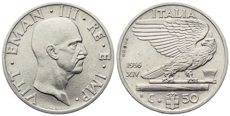 REGNO D'ITALIA. Vittorio Emanuele III (1900-1943). 50 Centesimi 1936 "Impero" PROVA; Ni (6,08 g; 23,7 mm)