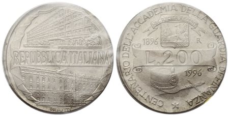 ROMA. Repubblica Italiana (Monetazione in Lire, 1946-2001). 200 Lire 1996 "Guardia di Finanza" coniata su tondello non conforme; Ae (4,54 g; 22,85 mm)