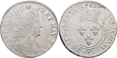 FRANCIA. Tours. Luigi XIV (1643-1715). Écu aux palmes 1694 E; Ag (26,89 g)