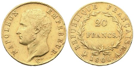 FRANCIA. Napoleone I Imperatore (1804-1815). 20 Franchi 1806, Parigi; Au (6,45 g; 20,5 mm)