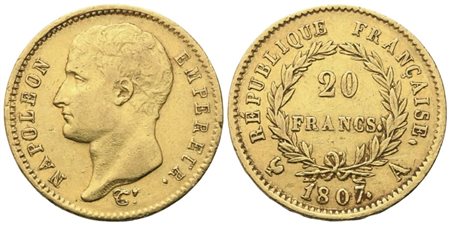 FRANCIA. Napoleone I Imperatore (1804-1815). 20 Franchi 1807, Parigi; Au (6,45 g; 20,7 mm)