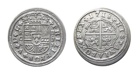 SPAGNA. Filippo V (1700-1746). 2 Reales 1718; Ag (5,94 g; 27,8 mm)