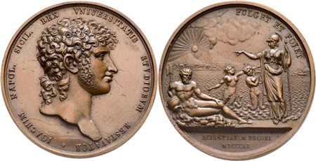 NAPOLI. REGNO DELLE DUE SICILIE. Gioacchino Napoleone Murat (1808-1815). Medaglia premio dell'Accademia delle Scienze di Napoli 1811; Æ (45,2 mm)