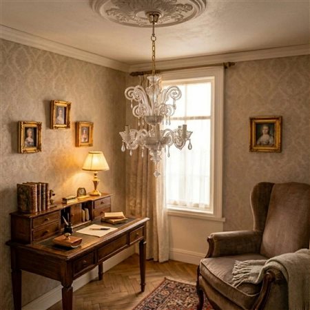 LAMPADARIO A 6 LUCI IN VETRO DI MURANO CAREZZONICO BIANCO A 6 LUC