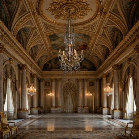 Lampadario con fusto in ottone e vetro con brindoli e piattini in vetro