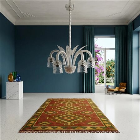 Barovier e Toso - Lampadario a foglie in vetro trasparente di Murano, 1950s