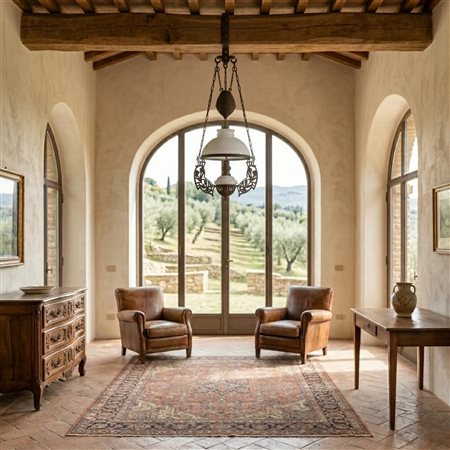 Lampadario sali e scendi in opaline bianca con serbatoio a petrolio