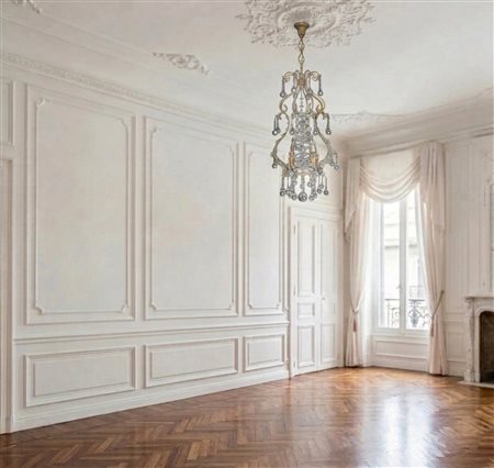 Lampadario in metallo a 4 luci con gocce in vetro di Murano