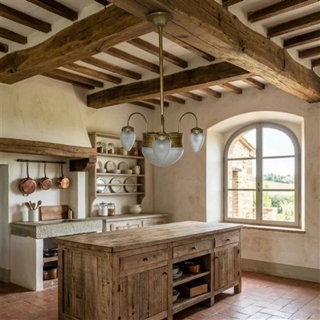 Lampadario Liberty, luce centrale più 3 laterali in vetro a pigna, early 20° secolo