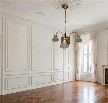 Lampadario a 4 luci, vetri intagliati , 20° secolo