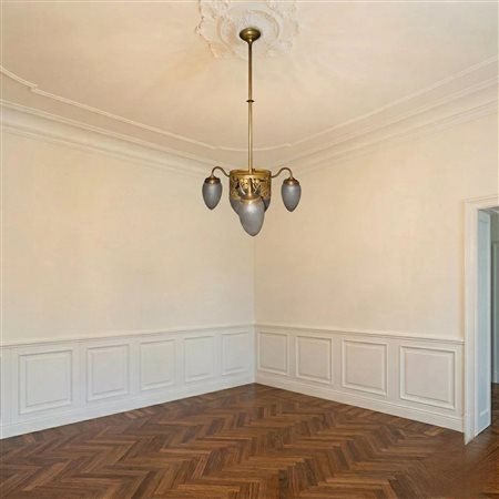 Lampadario 4 luci vetri a pigna, Liberty (early 20° secolo)