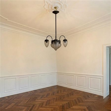 Lampadario a 4 luci, vetri a pigna satinati