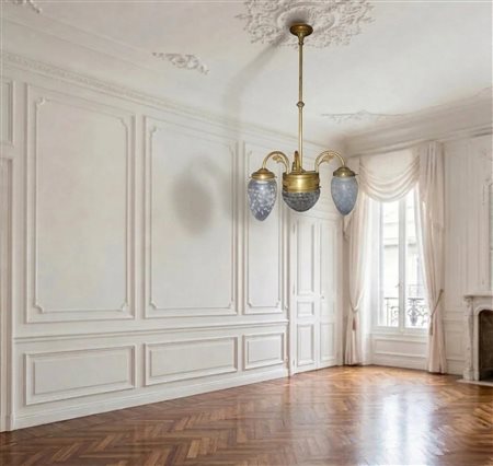 Lampadario a 4 luci, vetri a pigna