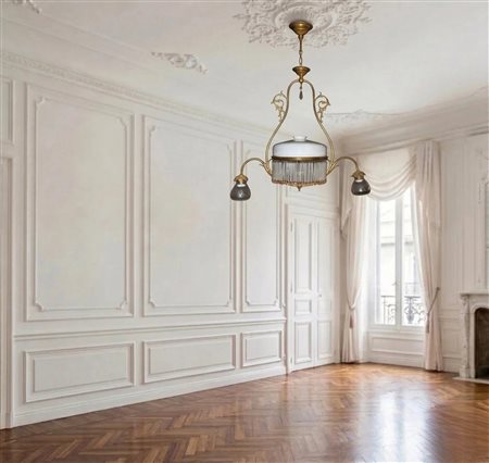 Lampadario Liberty, coppa centrale e 2 laterali, Liberty