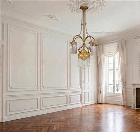 Lampadario 5 luci con canule in vetro, Liberty (early 20° secolo)