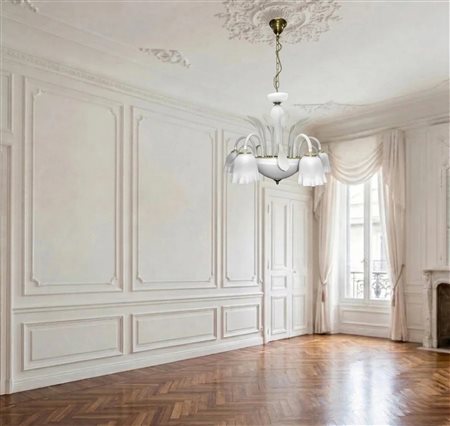 Lampadario in vetro di murano bianco satinato a 5 luci