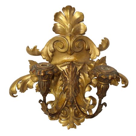 Applique a due luci in legno dorato, 20° secolo